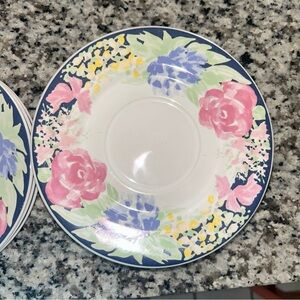 Sango Pink and Blue Floral Saucers Plate set of 7